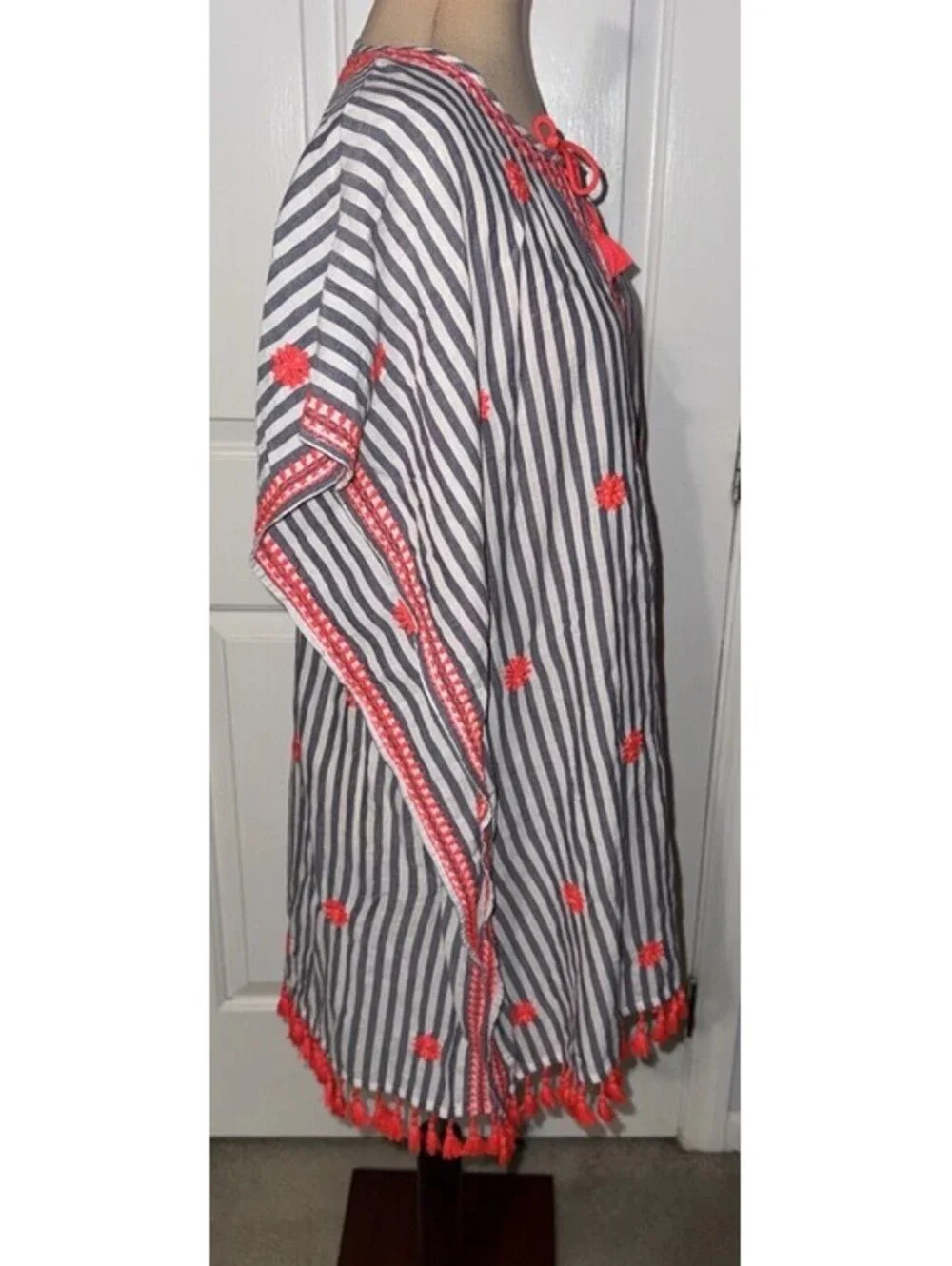 J. CREW Gray Bright Pink Striped Bohemian Blouse Shirt Top Medium